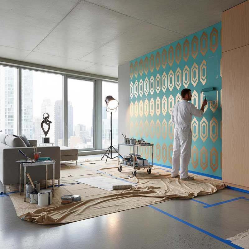 Exterior Wall Painting Services | Razco Renovation Professional painter working on an interior wall renovation in Toronto