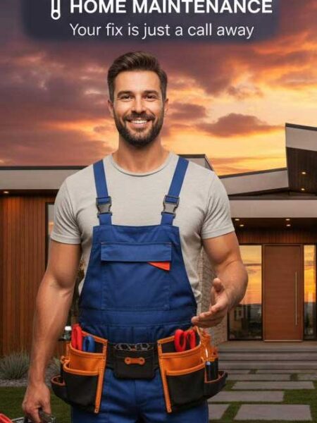 Service van parked outside a home at night, symbolizing 24/7 emergency home maintenance services.