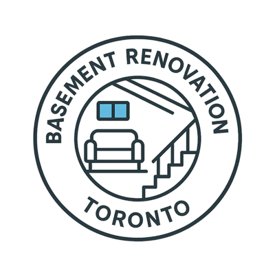 Basement Renovation Toronto | Razco Renovation Basement Renovation Toronto icon with stairs, couch, and window