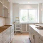 Kitchen renovation in progress in the GTA with cabinets being installed and a step ladder