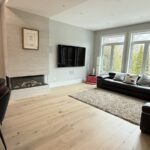 Living room home theatre with fireplace feature wall, Richmond Hill